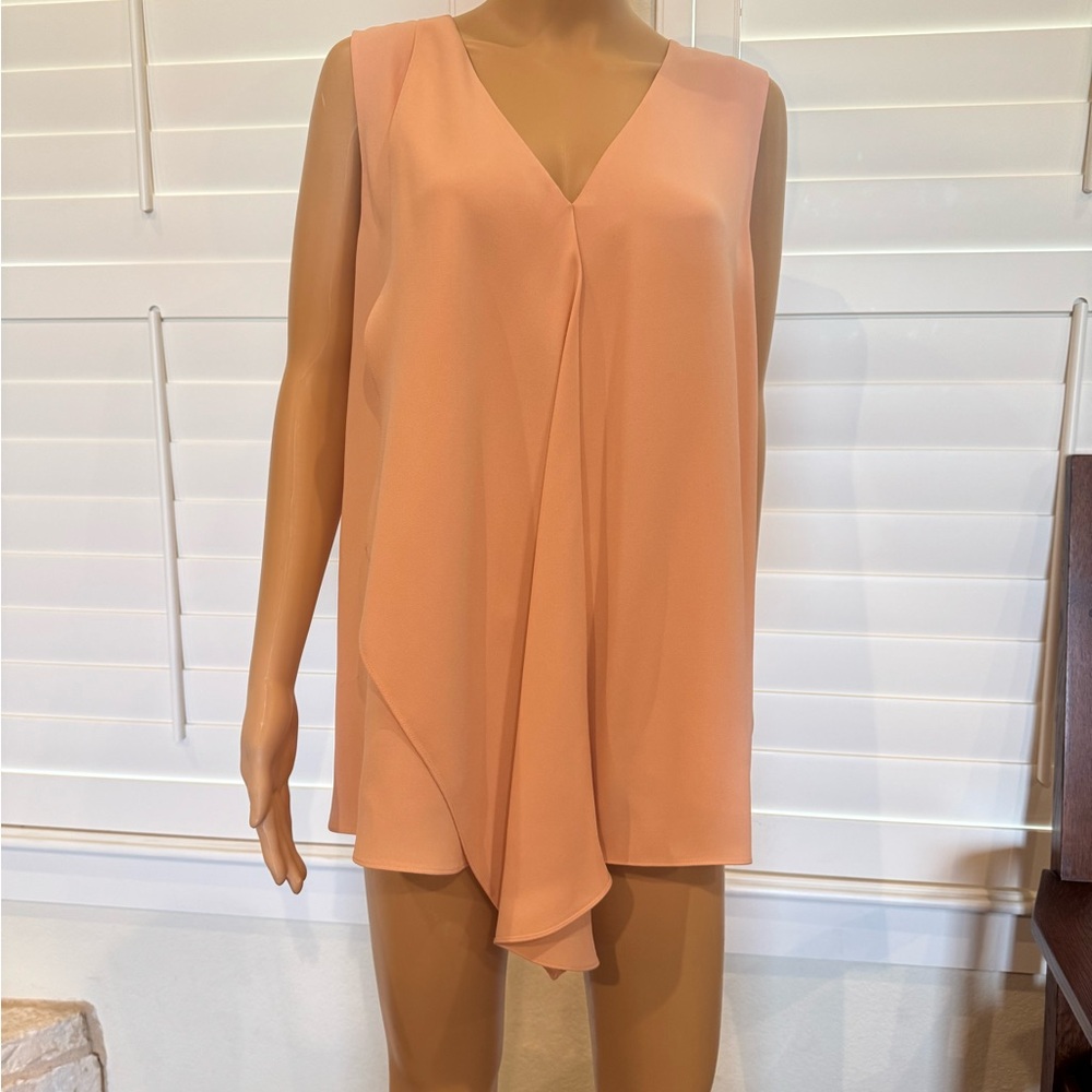 NWT Lafayette 148 New York Rose Quartz Peach Sleeveless V-Neck Silk Blouse large